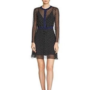 Maje Black Mesh Dress with Blue Trim Size 1
